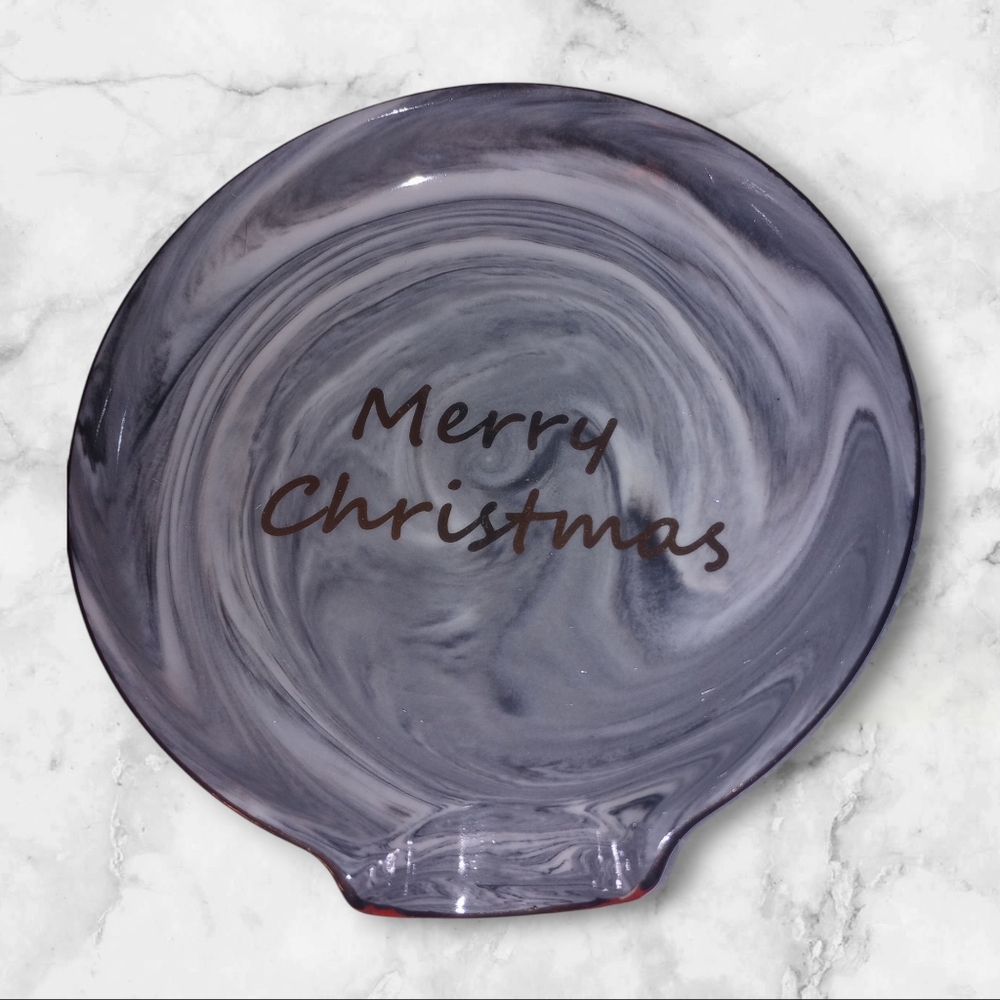 Gray Marble With Gold Detail Ceramic Merry Christmas Spoon Rest New In Box